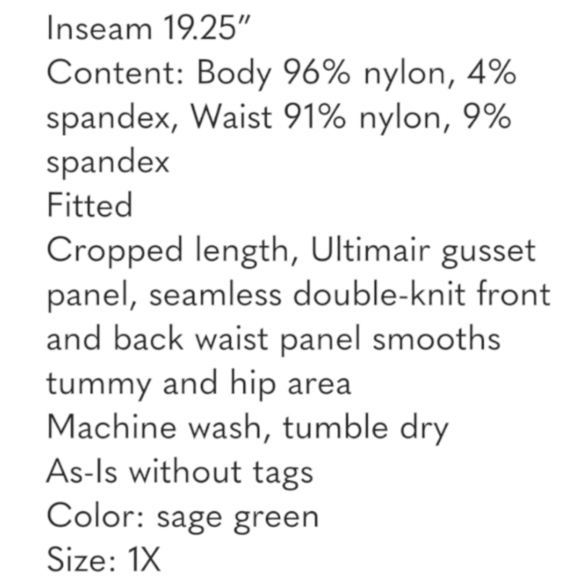 Breezies Tummy Smoothing Seamless 3/4 Cropped Legging-Sage Green 1X - Picture 5 of 5